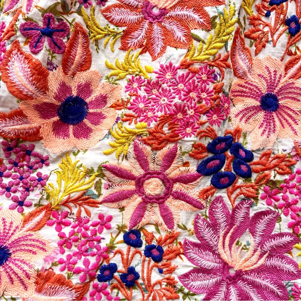 🇬🇧 Cottagecore Fully Embroidered Floral Mini Dress Handmade Garden Retro L - Picture 4 of 16